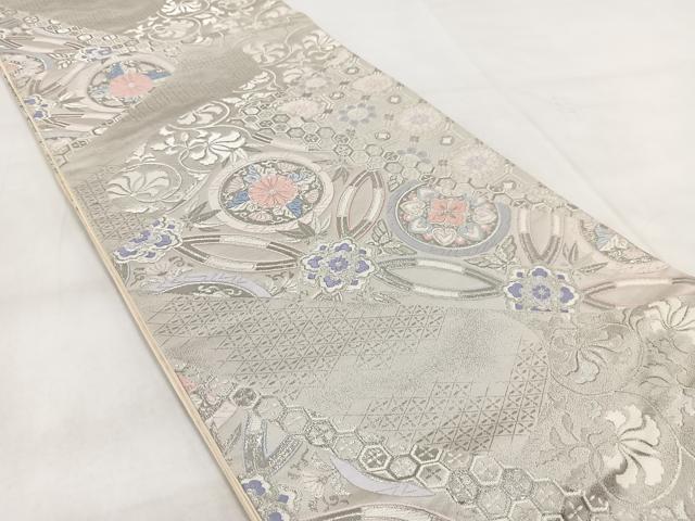 平和屋着物◎六通柄袋帯 唐織 九百錦 プラチナ箔 吉祥更紗花文 正絹 逸品 BAAX3092yc