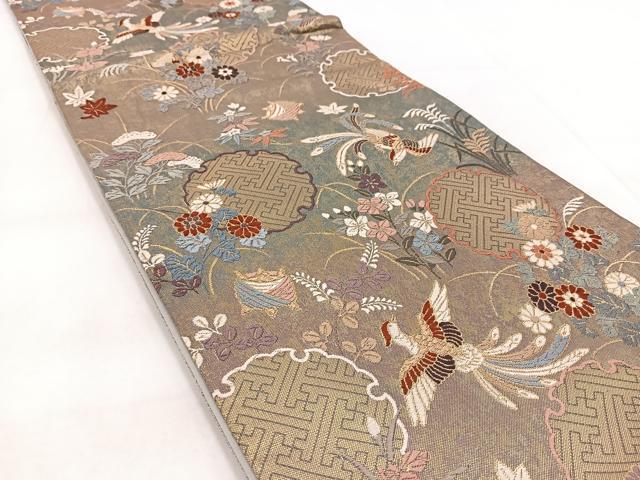 平和屋着物◎六通柄袋帯 唐織 鳳凰吉祥秋草文 金糸 引箔 正絹 逸品 BAAX3095yc