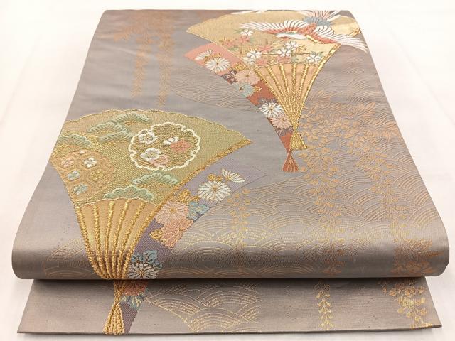 平和屋着物◎六通柄袋帯 唐織 鳳凰扇花文 金糸 正絹 逸品 BAAX3099yc