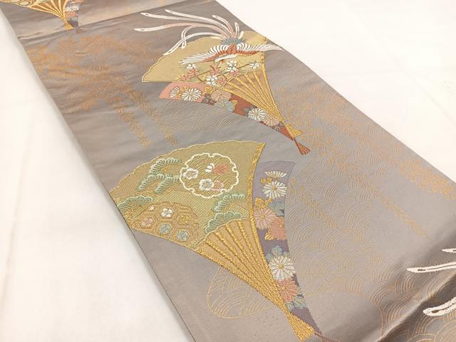 平和屋着物◎六通柄袋帯 唐織 鳳凰扇花文 金糸 正絹 逸品 BAAX3099yc