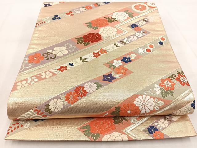 平和屋着物◎六通柄袋帯 唐織 草花文 金銀糸 正絹 逸品 BAAX3100yc