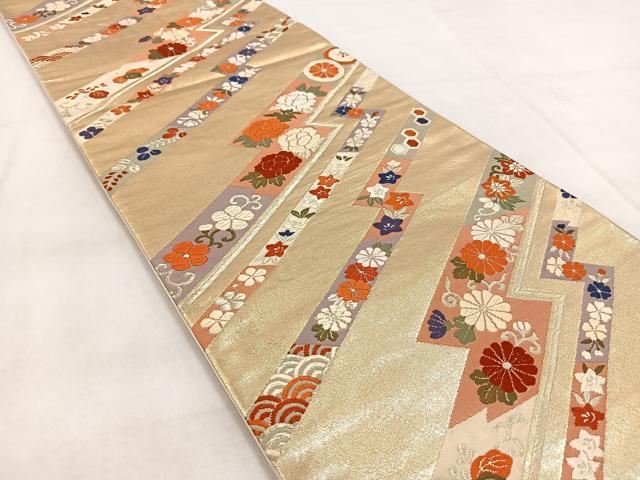 平和屋着物◎六通柄袋帯 唐織 草花文 金銀糸 正絹 逸品 BAAX3100yc