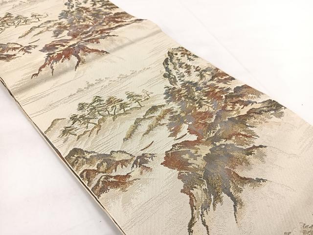 平和屋着物◎八寸名古屋帯 遠山樹林文 金糸 正絹 逸品 BAAX3102yc