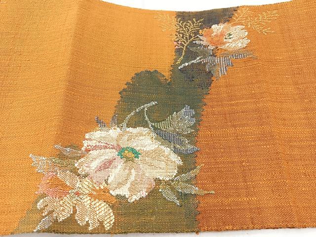 平和屋着物◎八寸名古屋帯 紬地 草花文 正絹 逸品 BAAX3105yc