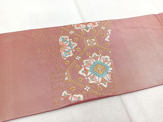 平和屋着物◎九寸名古屋帯 唐織 吉祥花文 金糸 引箔 正絹 逸品 BAAX3107yc
