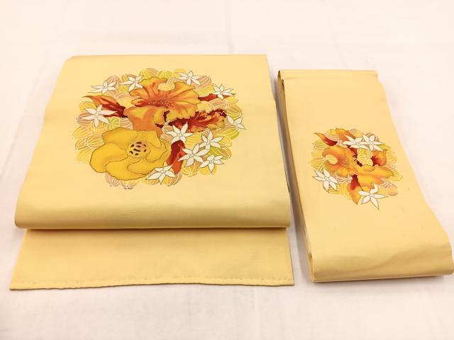 平和屋着物◎塩瀬 つけ帯 ろうけつ染め 花丸文 金彩 正絹 逸品 BAAX3124yc