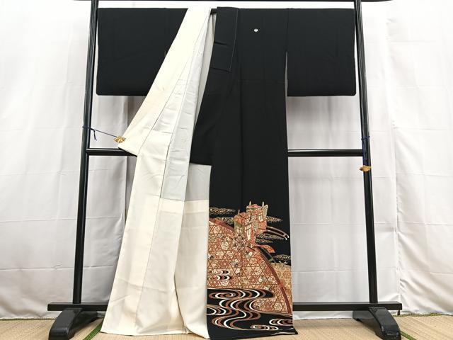 平和屋着物■豪華黒留袖 流水御所車文 金銀彩 正絹 逸品 BAAX3131yc
