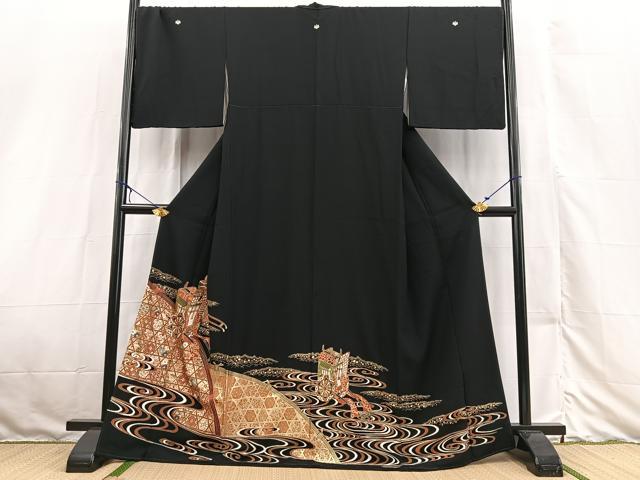 平和屋着物■豪華黒留袖 流水御所車文 金銀彩 正絹 逸品 BAAX3131yc