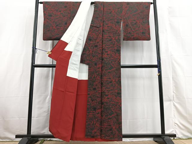 平和屋着物■上質な小紋 型染め 風景花文 鬼しぼ縮緬 正絹 逸品 BAAX3132yc
