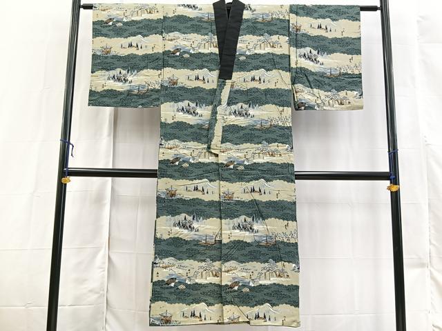 平和屋着物■男性 長襦袢 袷 風景文 綿 BAAX3135yc