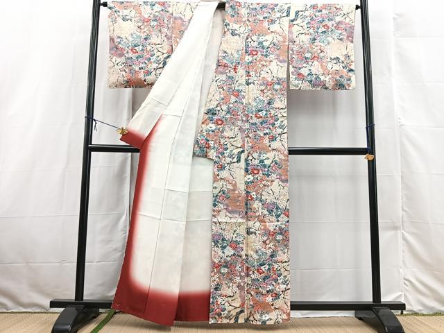 平和屋着物■上質な小紋 手描き 草花文 金彩 正絹 逸品 未使用 BAAX3137yc