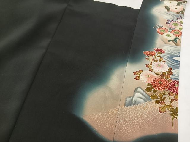 平和屋着物■豪華黒留袖 作家物 刺繍 流水御所車花文 暈し染め 金彩 正絹 逸品 BAAX3141yc