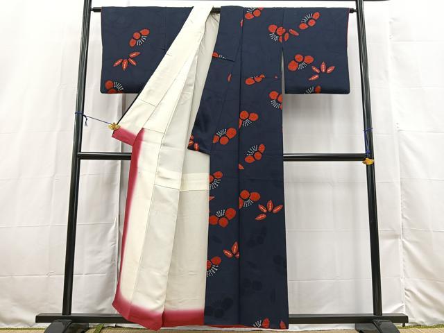 平和屋着物■上質な小紋 絞り 地紋起こし 椿笹の葉文 正絹 逸品 BAAX3147yc