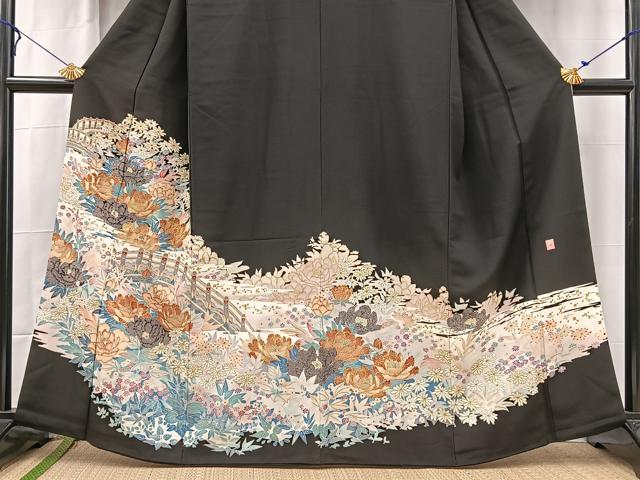 平和屋着物■豪華黒留袖 作家物 渡り橋花文 金彩 正絹 逸品 BAAX3151yc