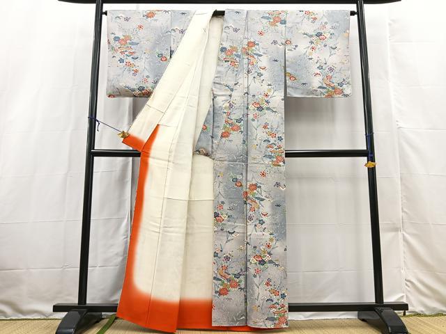平和屋着物■上質な小紋 古典琉球 御所解花文 たたき染め 金彩 反端付き 正絹 逸品 BAAX3156yc