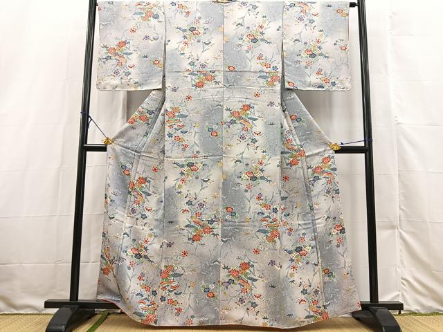 平和屋着物■上質な小紋 古典琉球 御所解花文 たたき染め 金彩 反端付き 正絹 逸品 BAAX3156yc