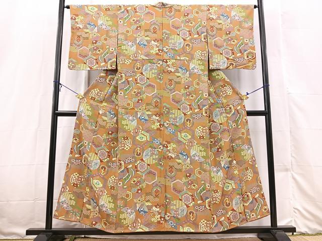 平和屋着物■上質な小紋 動物花丸文 正絹 逸品 BAAX3159yc