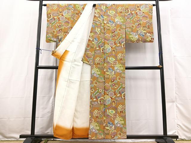 平和屋着物■上質な小紋 動物花丸文 正絹 逸品 BAAX3159yc