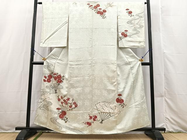 平和屋着物■訪問着 手描き 扇面花文 金彩 正絹 逸品 BAAX3174yc