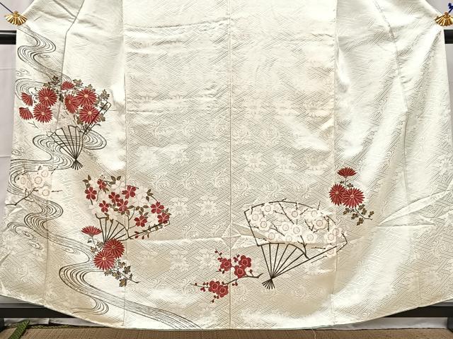 平和屋着物■訪問着 手描き 扇面花文 金彩 正絹 逸品 BAAX3174yc