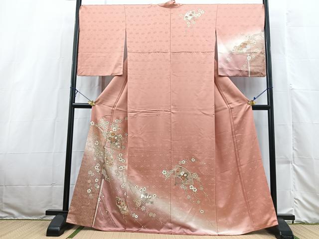 平和屋着物■訪問着 駒刺繍 扇面花文 暈し染め 金彩 正絹 逸品 BAAX3186yc