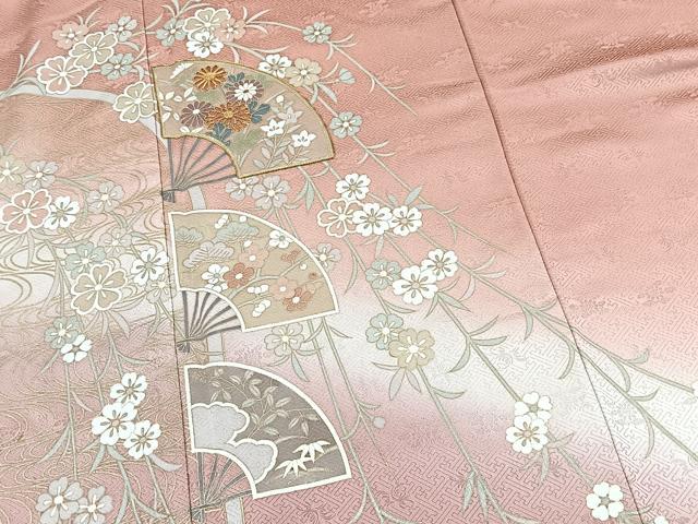 平和屋着物■訪問着 駒刺繍 扇面花文 暈し染め 金彩 正絹 逸品 BAAX3186yc