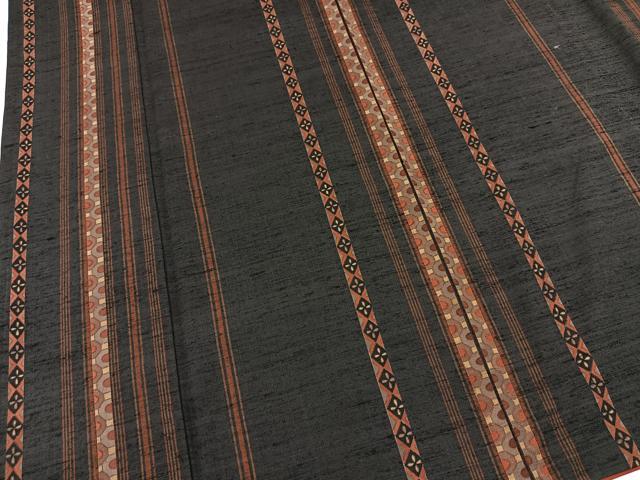 平和屋着物■上質な紬 吉祥間道 黒地 正絹 逸品 BAAX3189yc