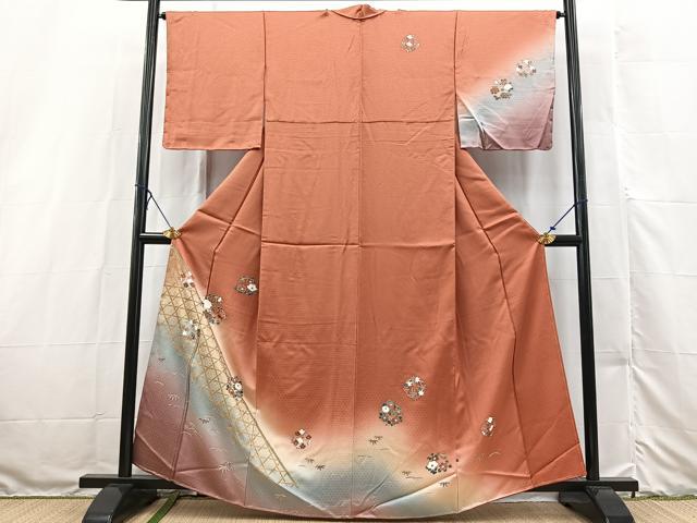 平和屋着物■訪問着 刺繍 籠目花丸文 暈し染め 金銀彩 正絹 逸品 未使用 BAAX3199yc