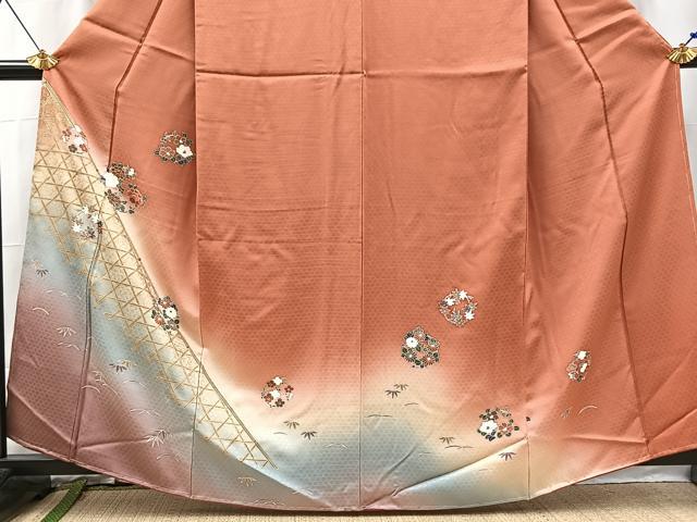 平和屋着物■訪問着 刺繍 籠目花丸文 暈し染め 金銀彩 正絹 逸品 未使用 BAAX3199yc