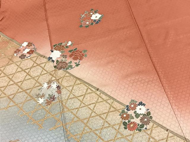 平和屋着物■訪問着 刺繍 籠目花丸文 暈し染め 金銀彩 正絹 逸品 未使用 BAAX3199yc