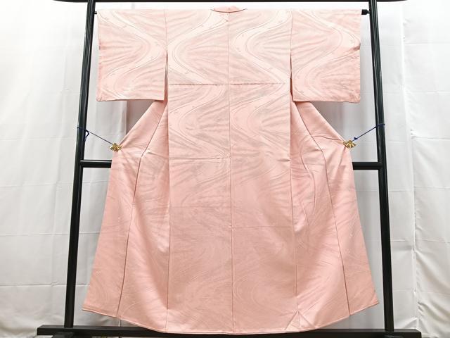 平和屋着物■上質な色無地 立波地紙 珊瑚色 正絹 逸品 BAAX3208yc