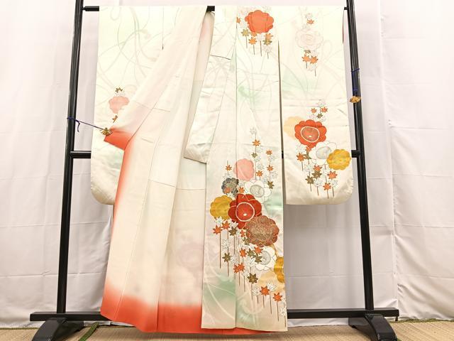 平和屋着物■豪華振袖 駒刺繍 手描き 梅楓文 暈し染め 金彩 正絹 逸品 BAAX3211yc