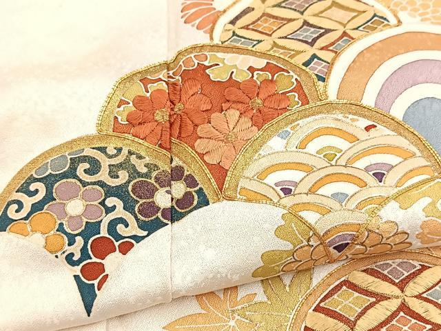 平和屋着物■訪問着 駒刺繍 手描き 花青海波 金彩 正絹 逸品 BAAX3219yc