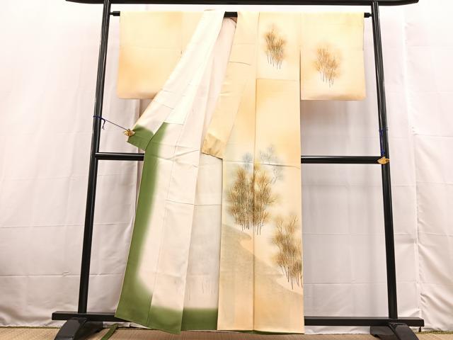 平和屋着物■訪問着 手描き 樹林文 暈し染め 正絹 逸品 BAAX3225yc