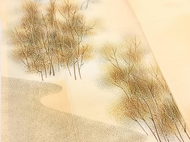 平和屋着物■訪問着 手描き 樹林文 暈し染め 正絹 逸品 BAAX3225yc