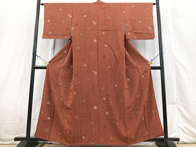 平和屋着物■上質な小紋 桜雨縞文 金彩 正絹 逸品 BAAX3227yc