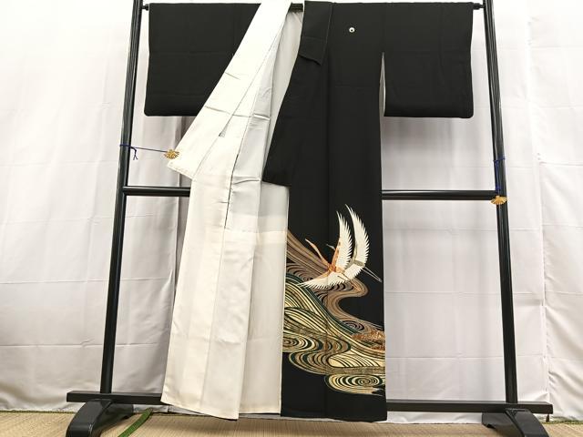 平和屋着物■豪華黒留袖 作家物 駒刺繍 飛鶴流水文 金彩 正絹 逸品 BAAX3231yc