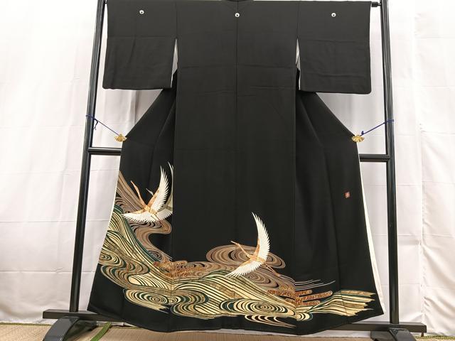 平和屋着物■豪華黒留袖 作家物 駒刺繍 飛鶴流水文 金彩 正絹 逸品 BAAX3231yc