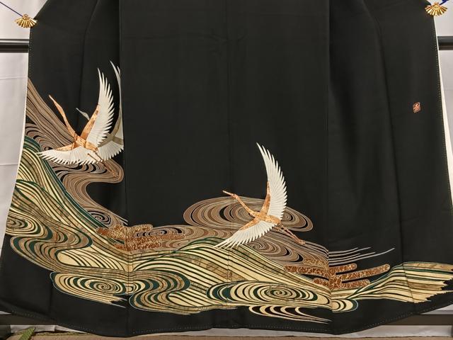 平和屋着物■豪華黒留袖 作家物 駒刺繍 飛鶴流水文 金彩 正絹 逸品 BAAX3231yc
