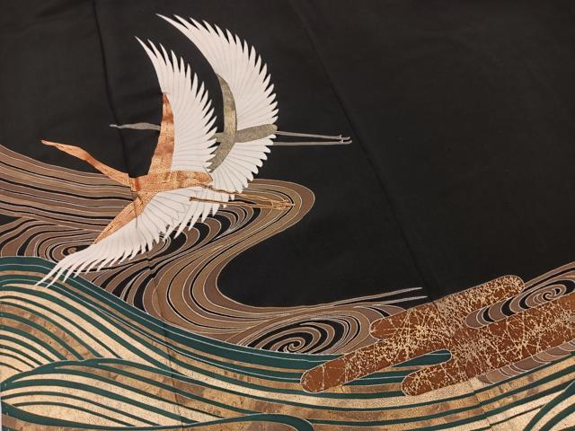 平和屋着物■豪華黒留袖 作家物 駒刺繍 飛鶴流水文 金彩 正絹 逸品 BAAX3231yc