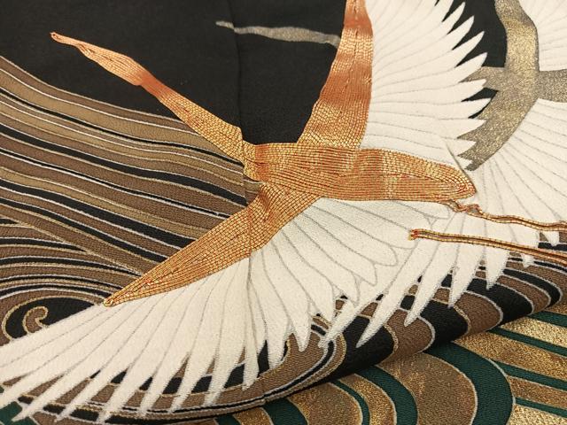 平和屋着物■豪華黒留袖 作家物 駒刺繍 飛鶴流水文 金彩 正絹 逸品 BAAX3231yc