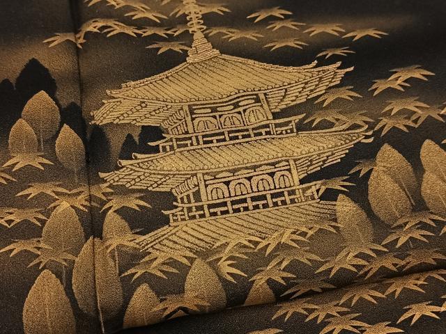 平和屋着物■訪問着 刺繍 風景文 黒地 金彩 正絹 逸品 BAAX3255yc