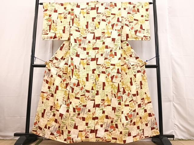 平和屋着物■上質な小紋 色紙重ね花文 金彩 正絹 逸品 未使用 BAAX3322yc