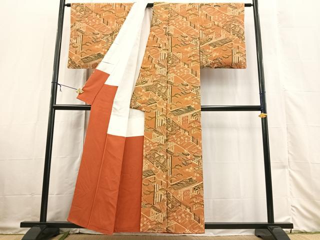 平和屋着物■上質な小紋 型染め 風景松楓文 正絹 逸品 未使用 BAAX3323yc