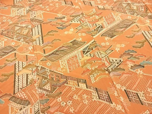 平和屋着物■上質な小紋 型染め 風景松楓文 正絹 逸品 未使用 BAAX3323yc