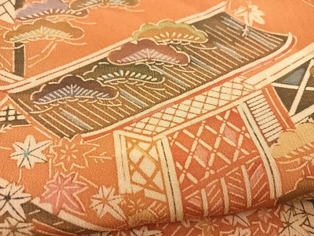 平和屋着物■上質な小紋 型染め 風景松楓文 正絹 逸品 未使用 BAAX3323yc