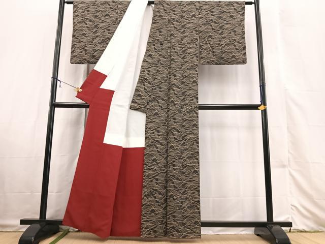 平和屋着物■上質な小紋 露芝稲穂文 黒地 金彩 正絹 逸品 BAAX3324yc