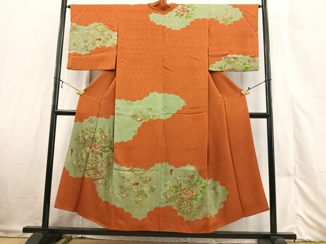 平和屋着物■訪問着 絞り 雲取り花車文 金彩 正絹 逸品 BAAX3326yc