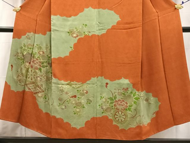 平和屋着物■訪問着 絞り 雲取り花車文 金彩 正絹 逸品 BAAX3326yc