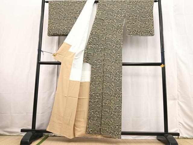 平和屋着物■上質な小紋 型染め 花青海波 正絹 逸品 BAAX3331yc